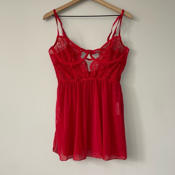 Adore Me Intimates Sleepwear Adore Me Nwt Rae Red Lace Sheer Babydoll Lingerie X Poshmark